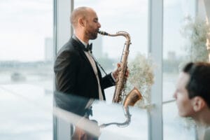 Saxophon-Piano-Duo von Klang Salon spielt live im Schokoladenmuseum Köln